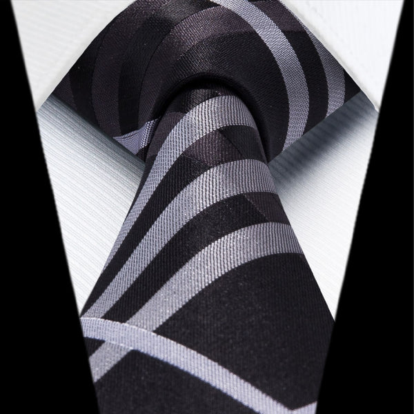 Men's Plaid Tie Handkerchief Set - F2-BLACK