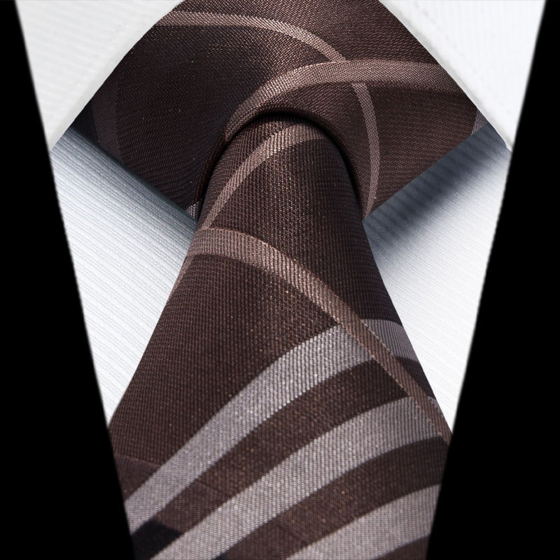 Men's Plaid Tie Handkerchief Set - F2-BROWN