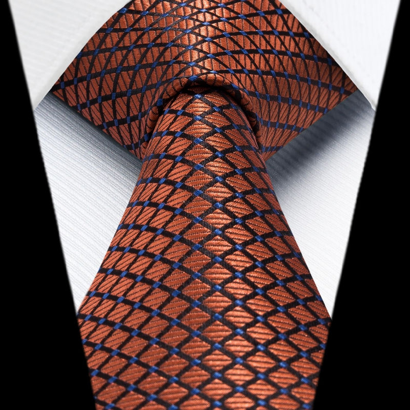 Men's Plaid Tie Handkerchief Set - B-ORANGE