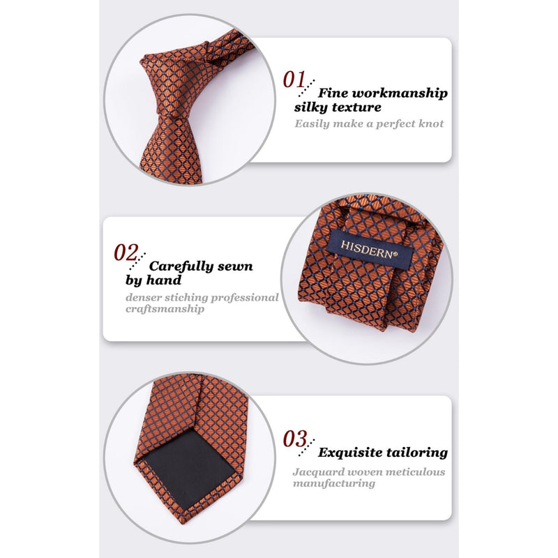 Men's Plaid Tie Handkerchief Set - B-ORANGE