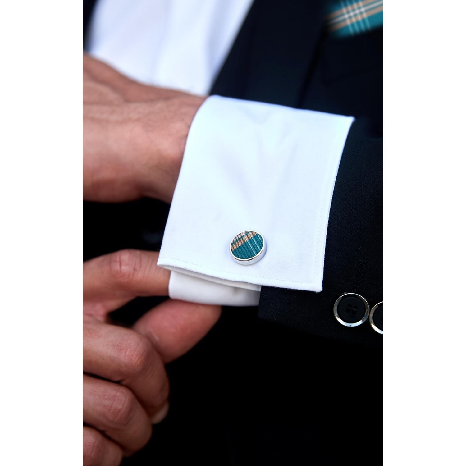 Hisdern Blue Plaid Wedding Accessories Set with Cufflinks