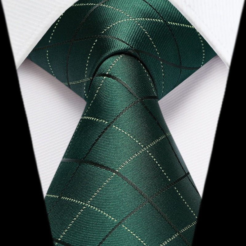 Men's Plaid Tie Handkerchief Set - GREEN