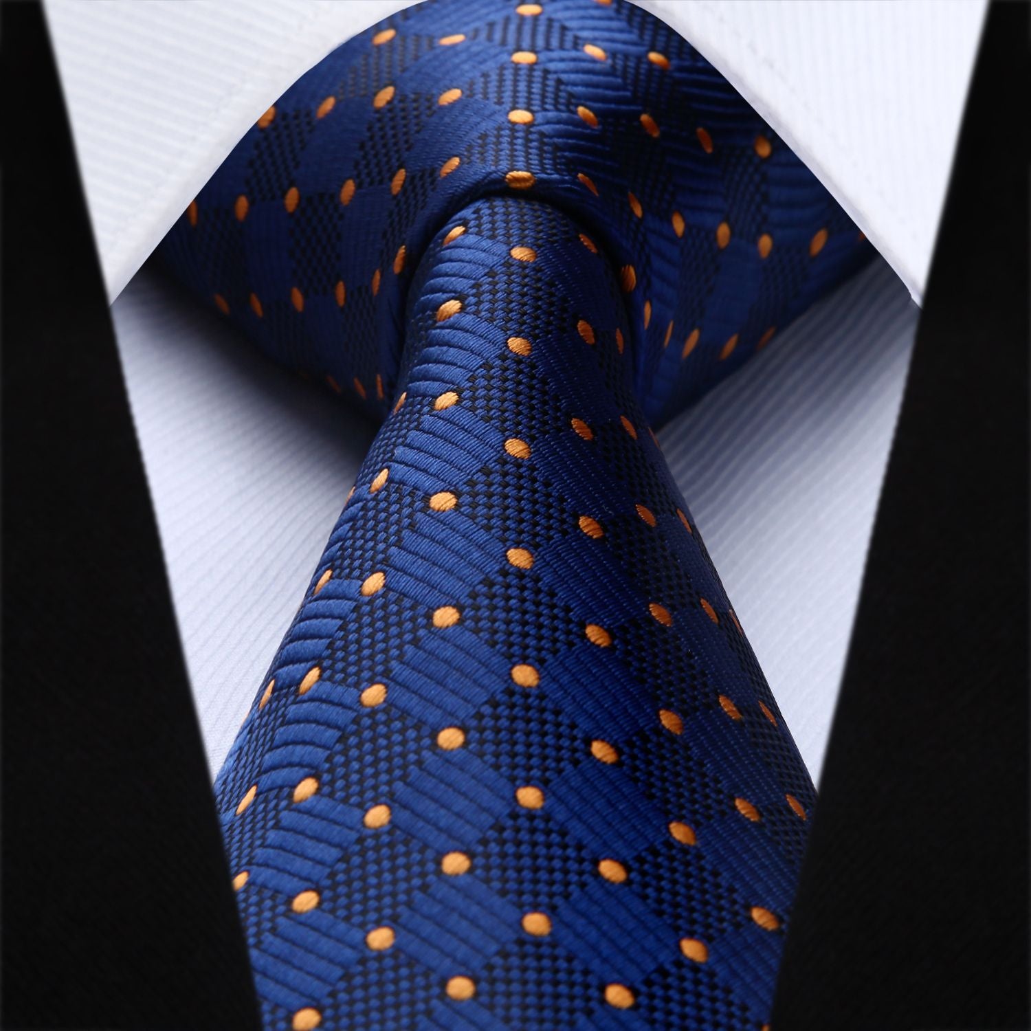 Plaid Tie Handkerchief Set - BLUE/ORANGE