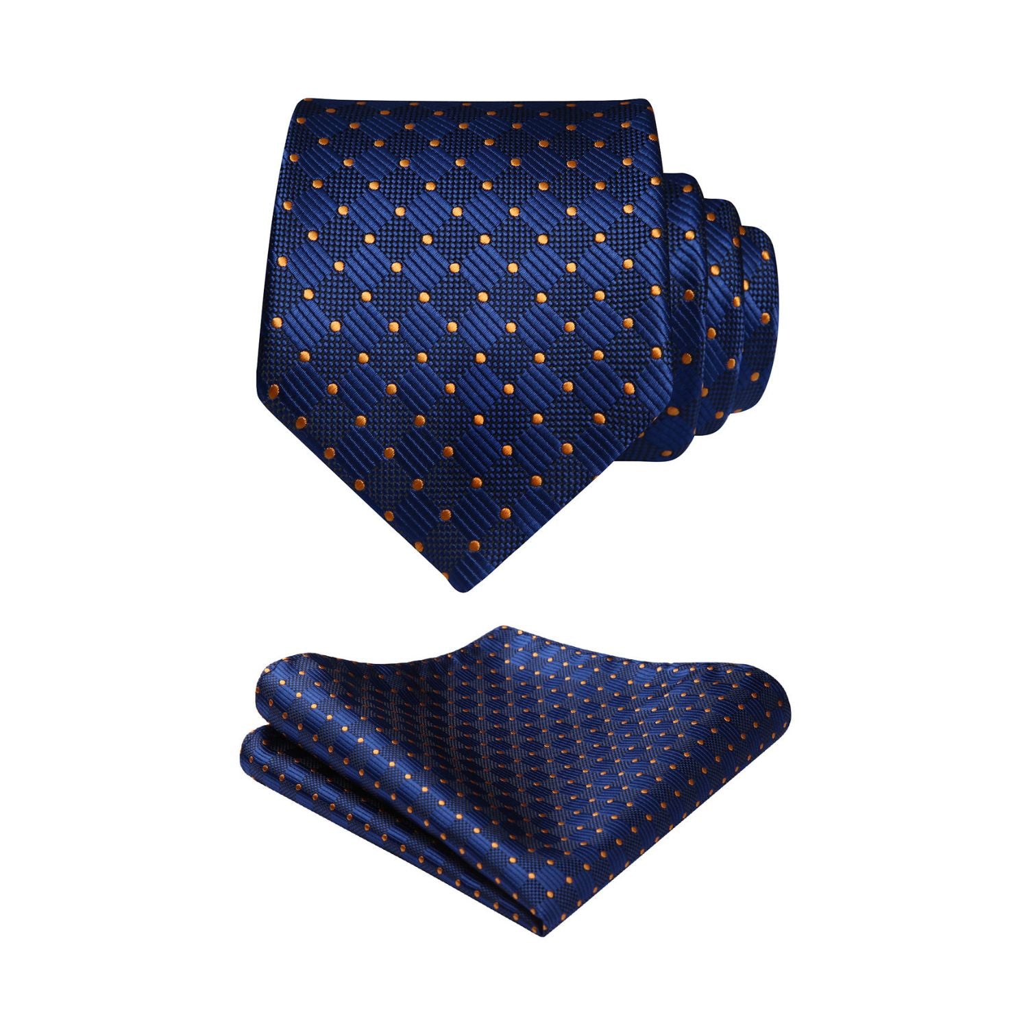 Plaid Tie Handkerchief Set - BLUE/ORANGE