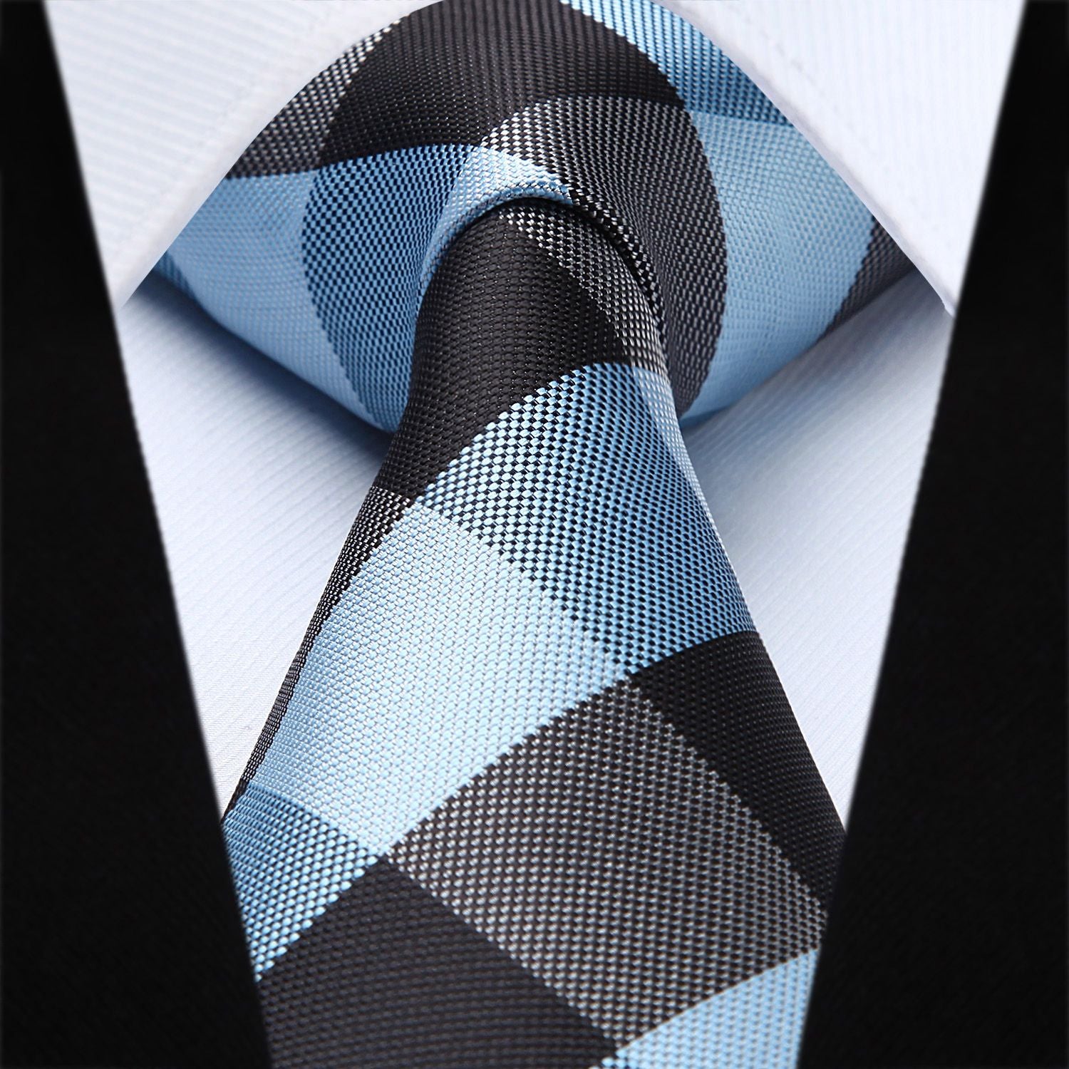 Plaid Tie Handkerchief Set - BLUE/BLACK