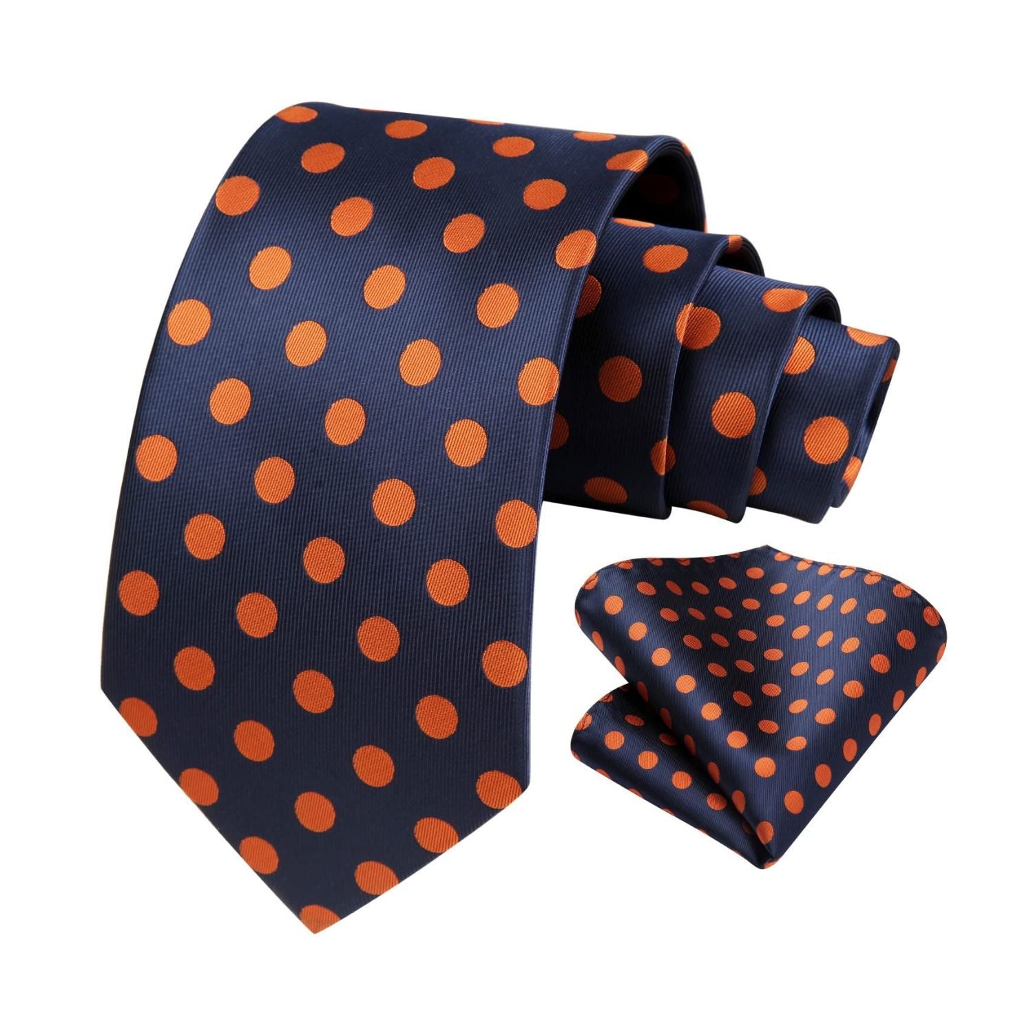 Polka Dot Tie Handkerchief Set - D2-NAVY BLUE/ORANGE