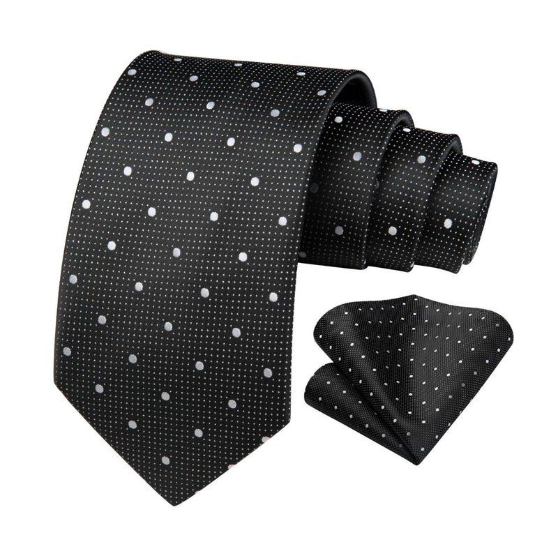 Polka Dot Ties Handkerchief Set - BLACK/WHITE