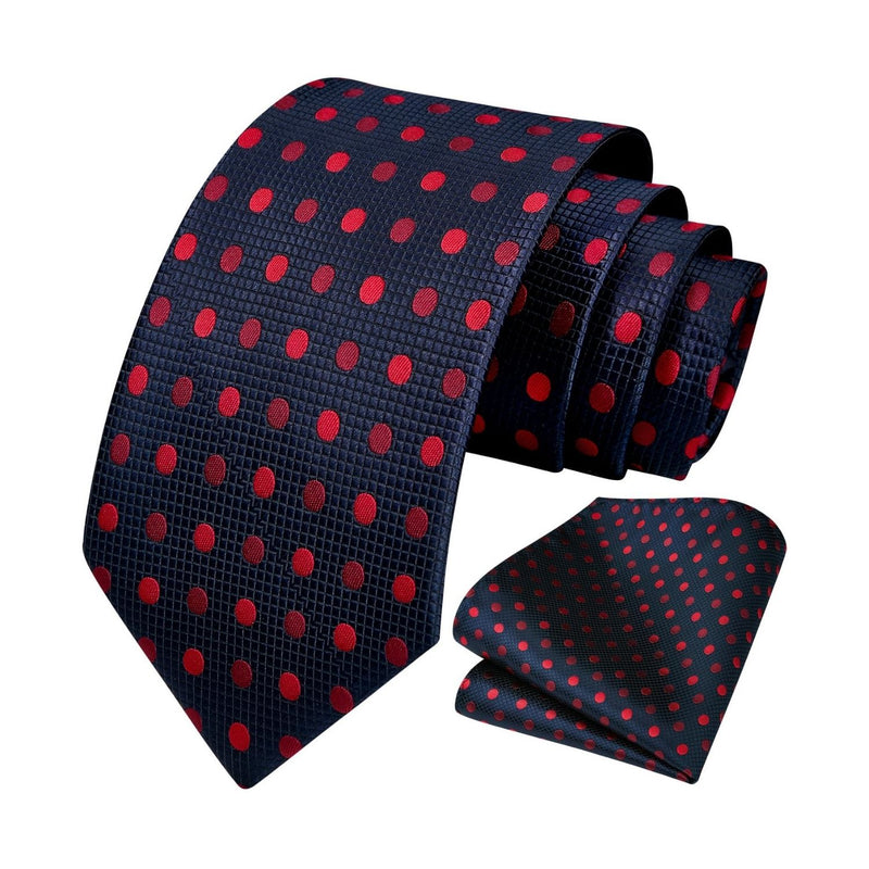 Polka Dot Tie Handkerchief Set - D-NAVY BLUE/RED