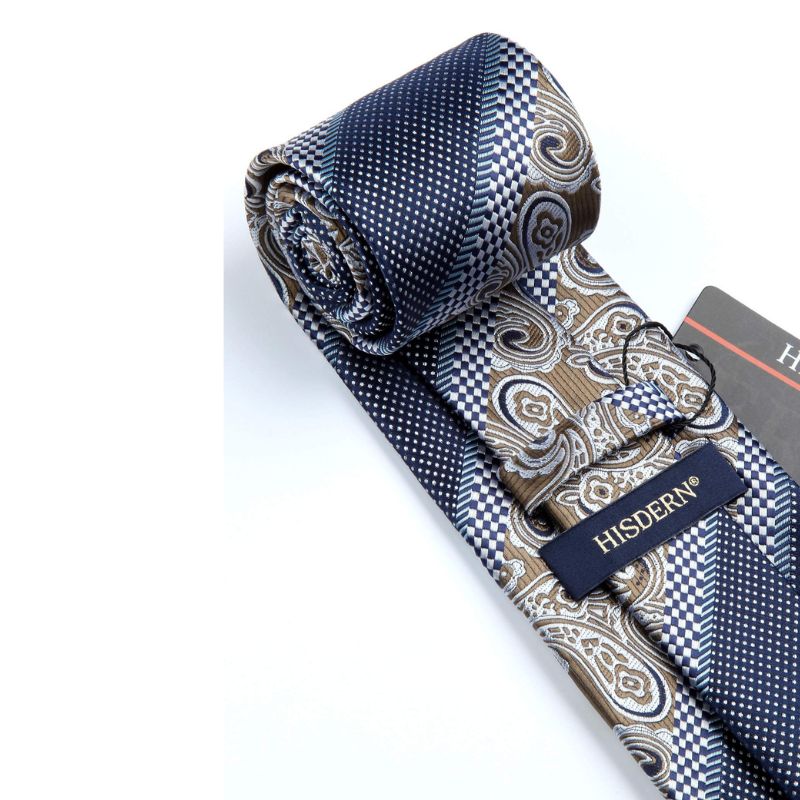 Floral Tie Handkerchief Set - BROWN/NAVY BLUE