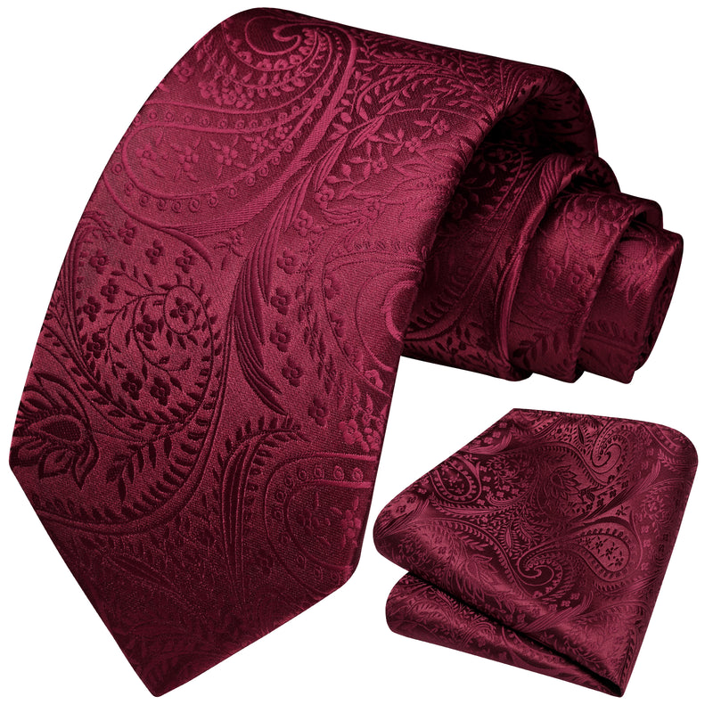 Floral Tie Handkerchief Set - BURGUNDY