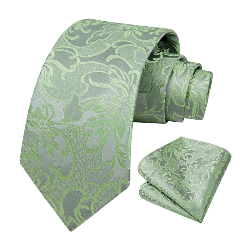 Floral Tie Handkerchief Set - 03A-GREEN 1