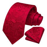 Floral Tie Handkerchief Set - RED-9