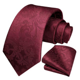 Floral Tie Handkerchief Set - BURGUNDY