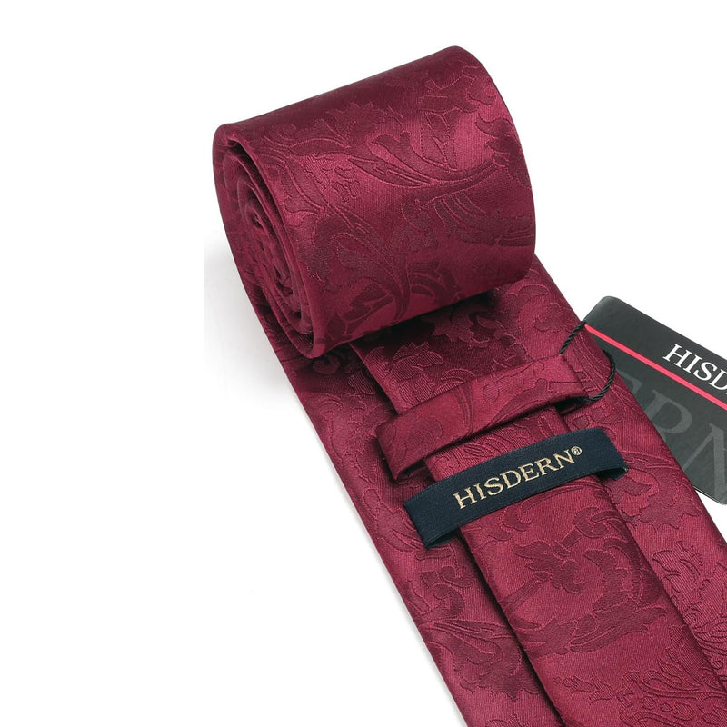 Floral Tie Handkerchief Set - BURGUNDY