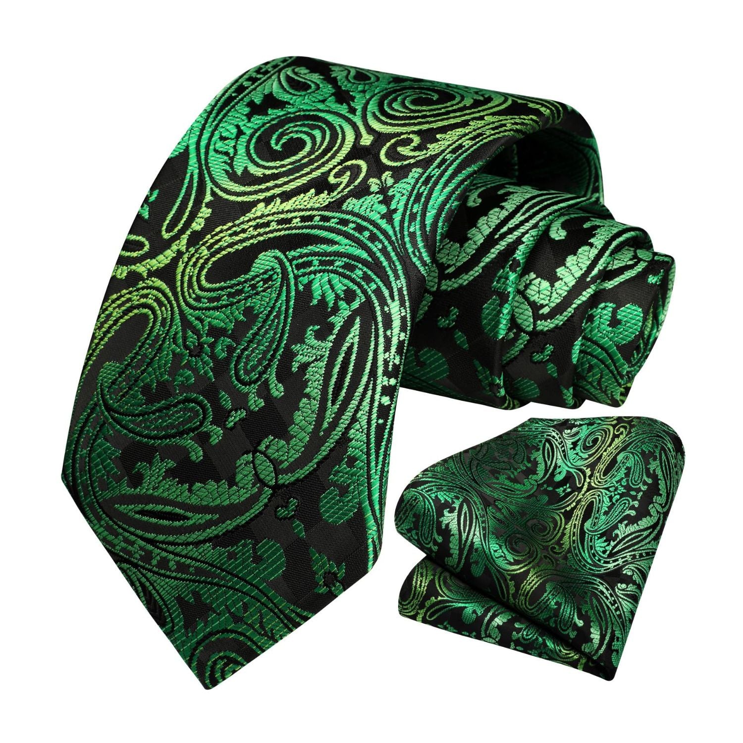 Paisley Tie Handkerchief Set - A47-GREEN