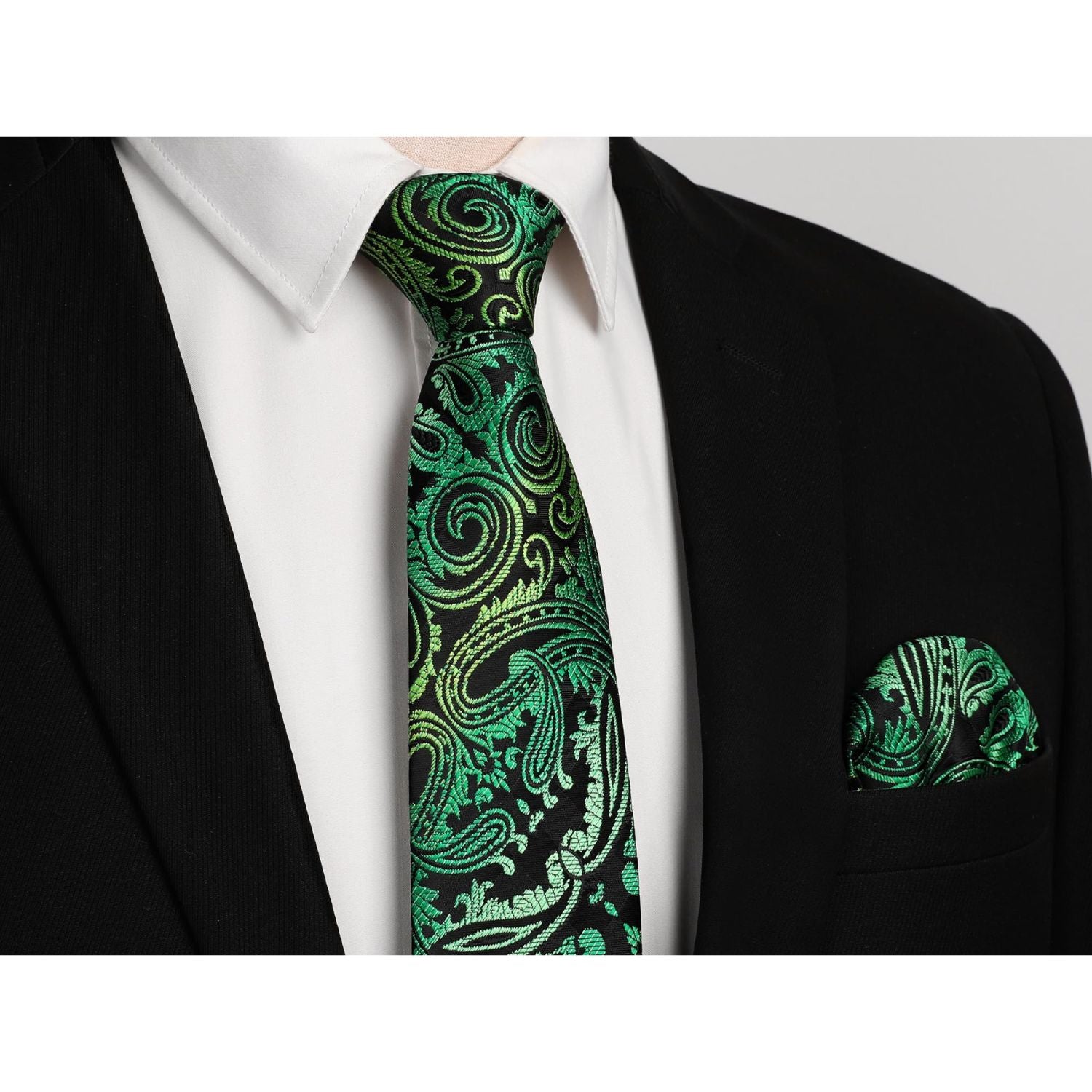 Paisley Tie Handkerchief Set - A47-GREEN