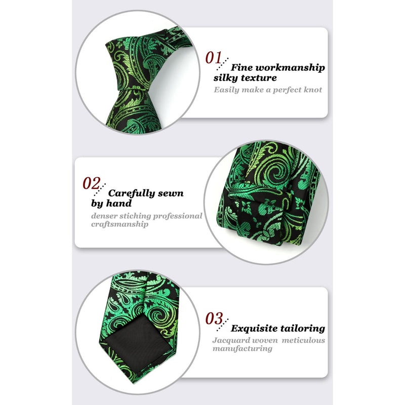 Paisley Tie Handkerchief Set - A47-GREEN