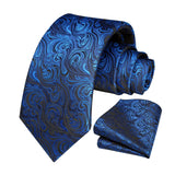 Paisley Tie Handkerchief Set - 02A-ROYAL BLUE1