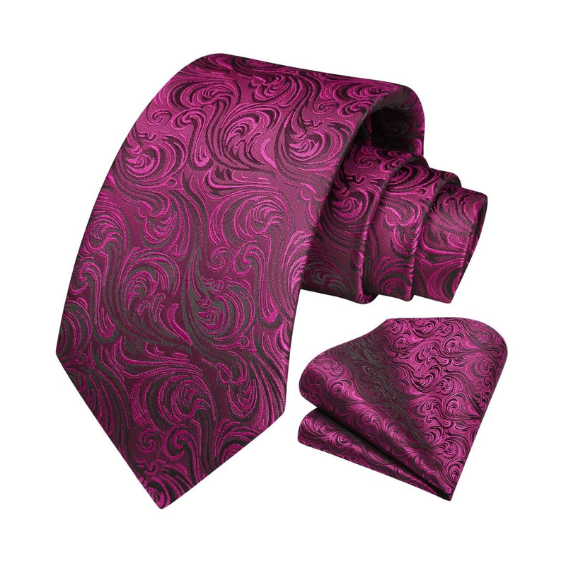 Paisley Tie Handkerchief Set - D3-HOT PINK