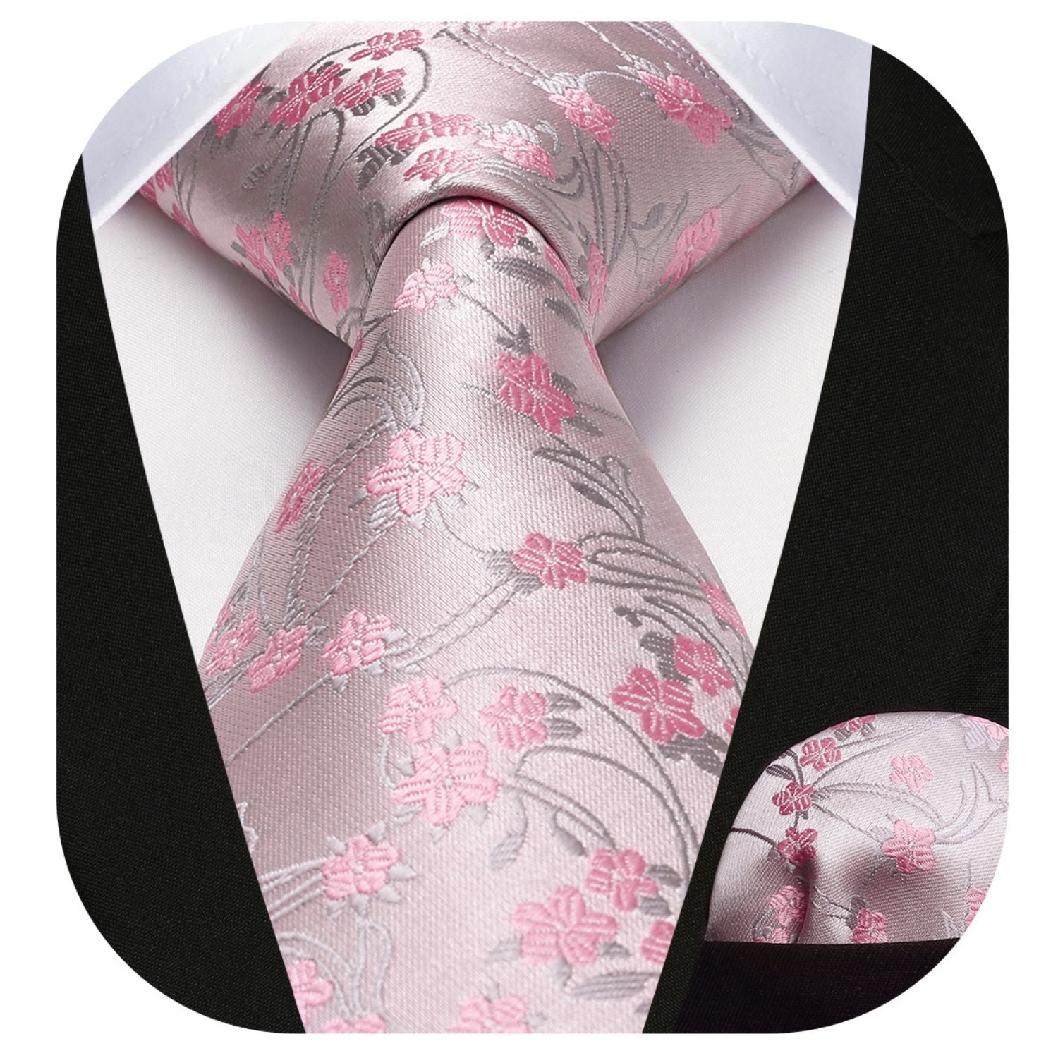 Floral Tie Handkerchief Set - PINK