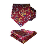 Paisley Floral Tie Handkerchief Set - BURGUNDY/YELLOW