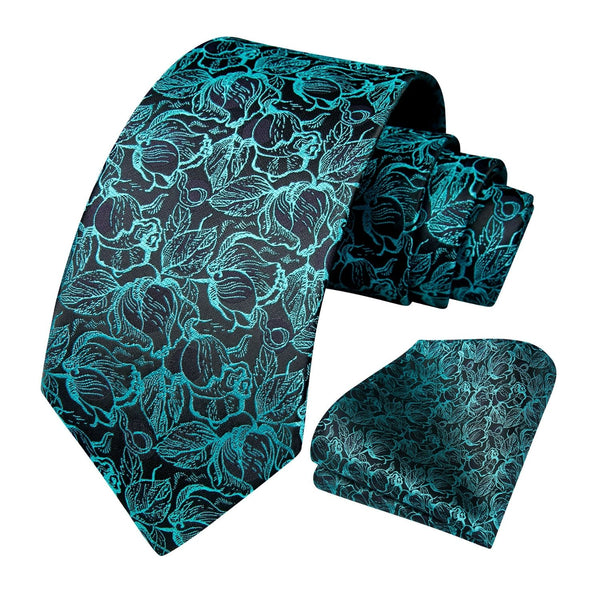 Floral Tie Handkerchief Set - 04-TEAL