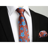 Floral Tie Handkerchief Set - ORANGE BLUE FLOWER