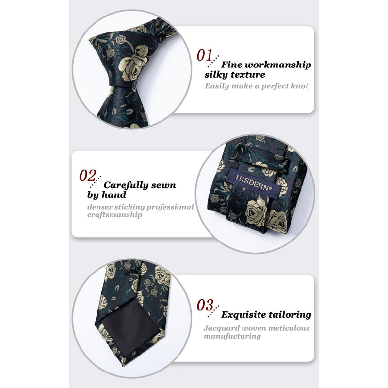 Floral Tie Handkerchief Set - DARK GREEN FLORAL