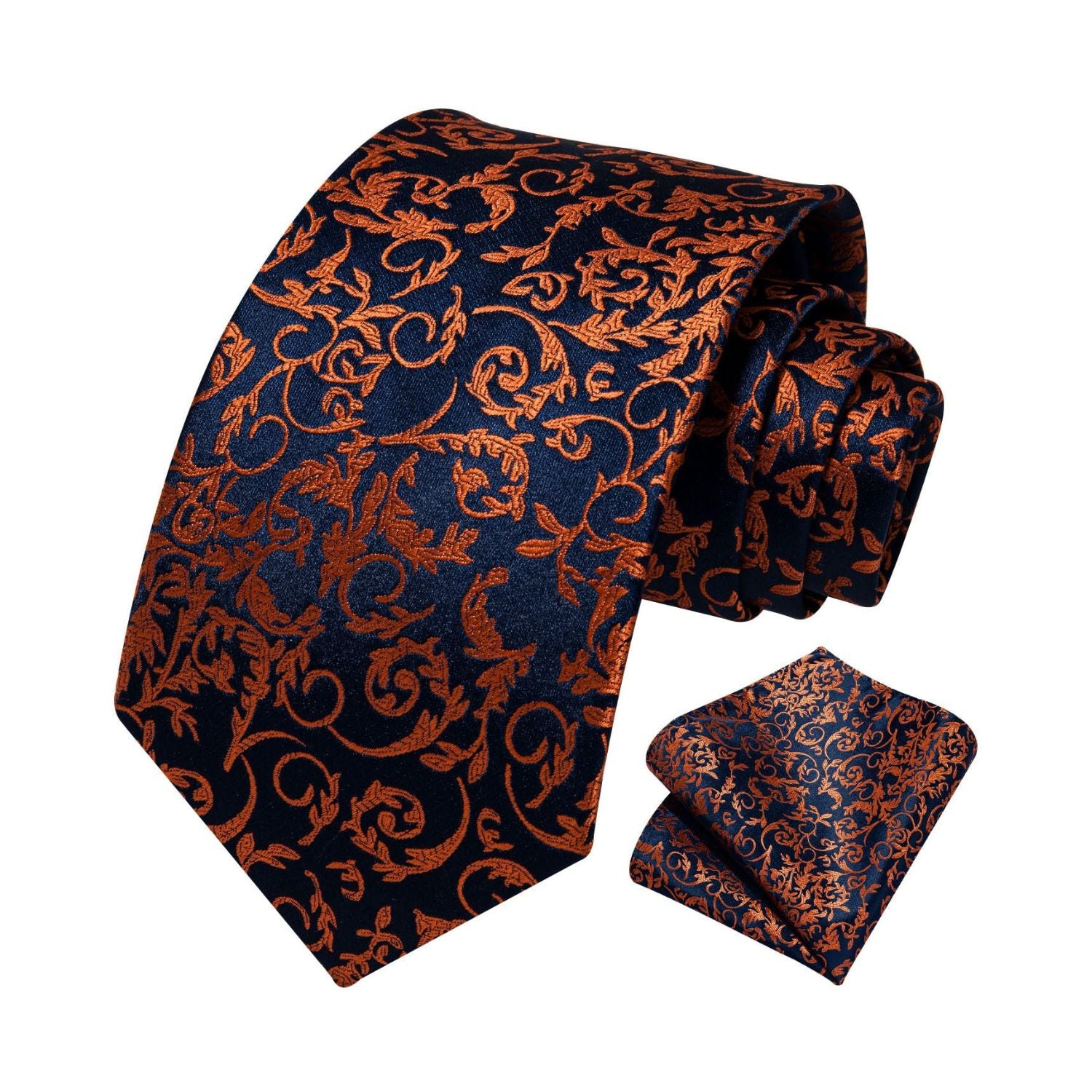 Paisley Tie Handkerchief Set - A-ORANGE/NAVY BLUE