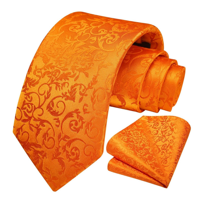 Floral Tie Handkerchief Set - ORANGE FLORAL-12