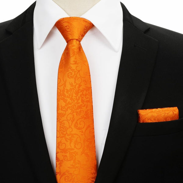 Floral Tie Handkerchief Set - ORANGE FLORAL-12