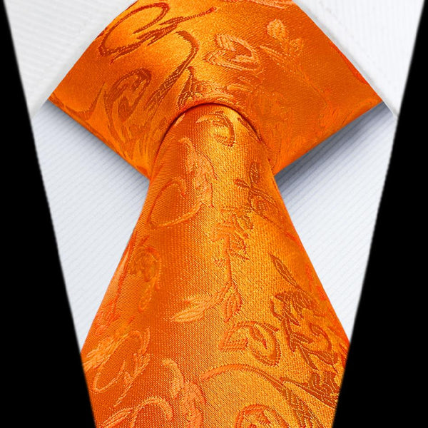 Floral Tie Handkerchief Set - ORANGE FLORAL-12