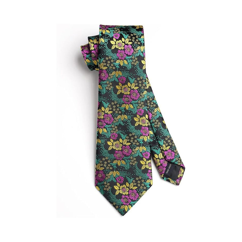 Floral Tie Handkerchief Set - X-PURPLE YELLOW