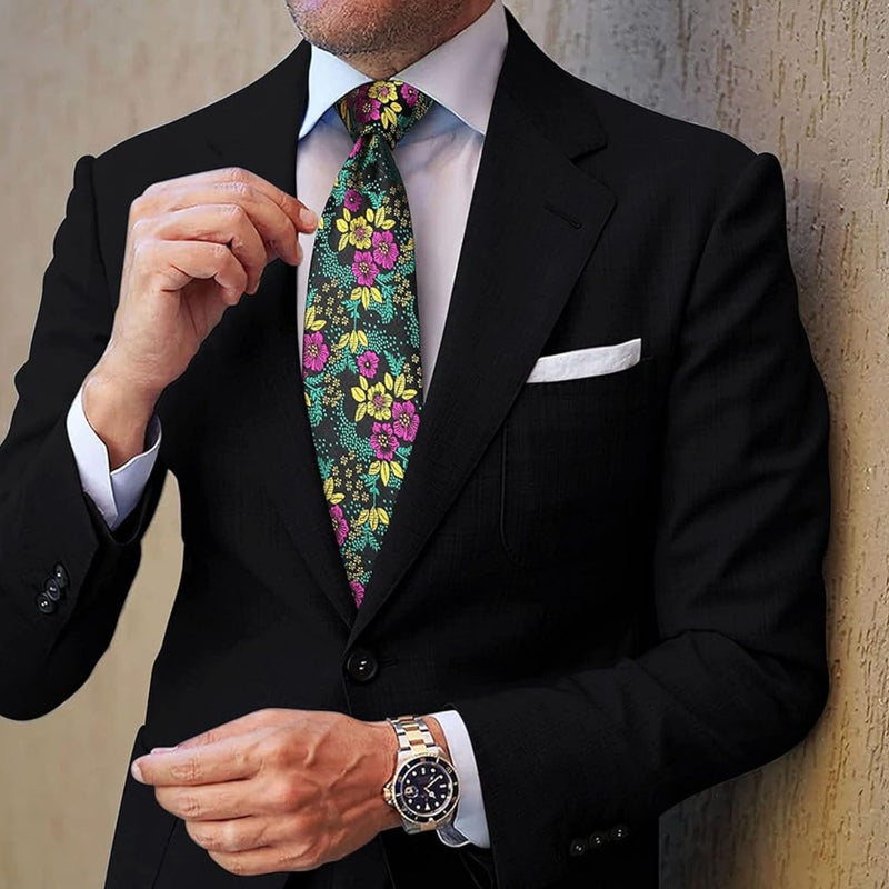 Floral Tie Handkerchief Set - X-PURPLE YELLOW