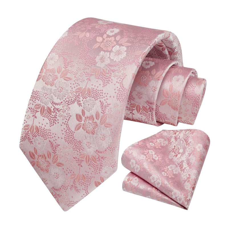 Paisley Extra Long Tie Handkerchief Set - B5-PINK