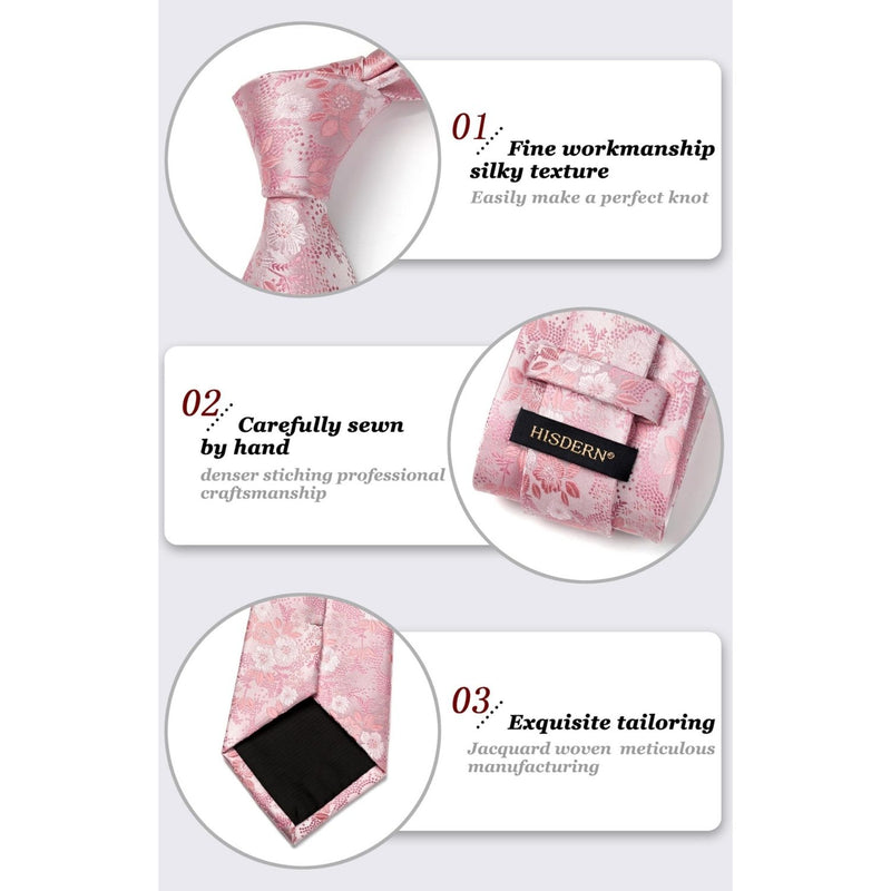 Paisley Extra Long Tie Handkerchief Set - B5-PINK