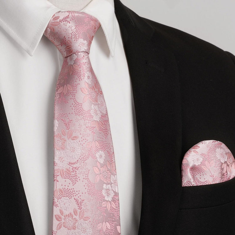 Paisley Extra Long Tie Handkerchief Set - B5-PINK