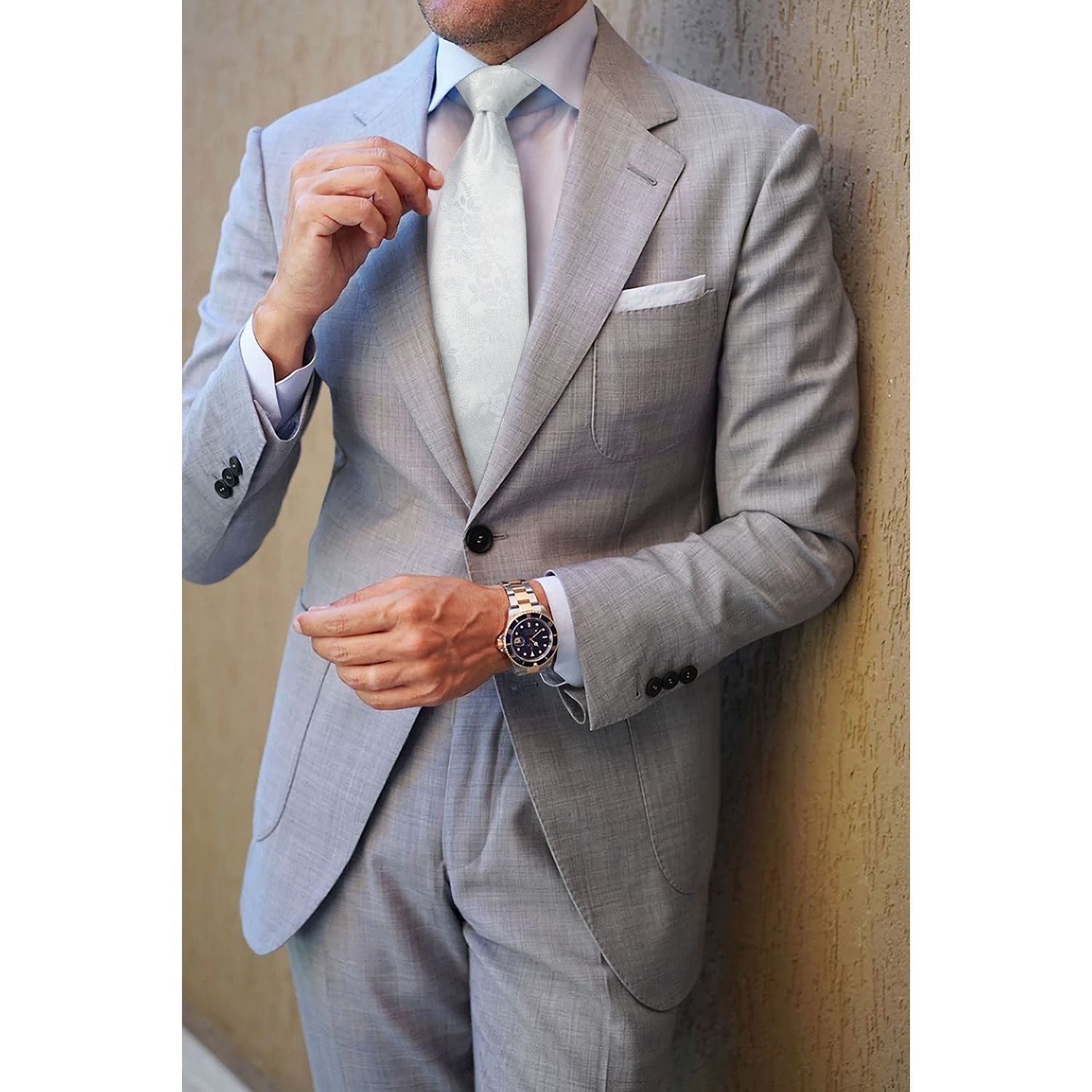 Floral 3.4 inch Tie Handkerchief Set - WHITE FLORAL-1