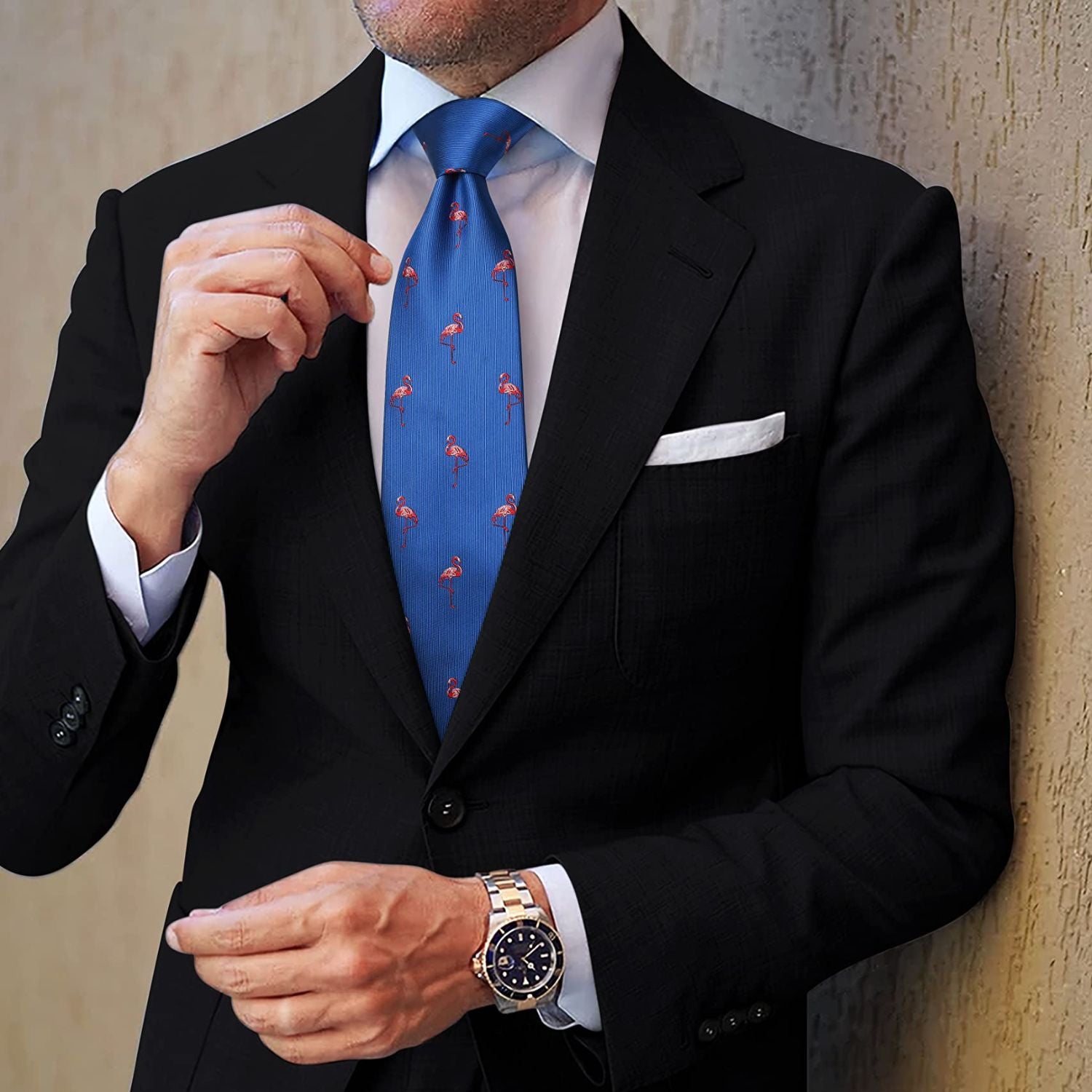 Flamingo Tie Handkerchief Set - 02-BLUE