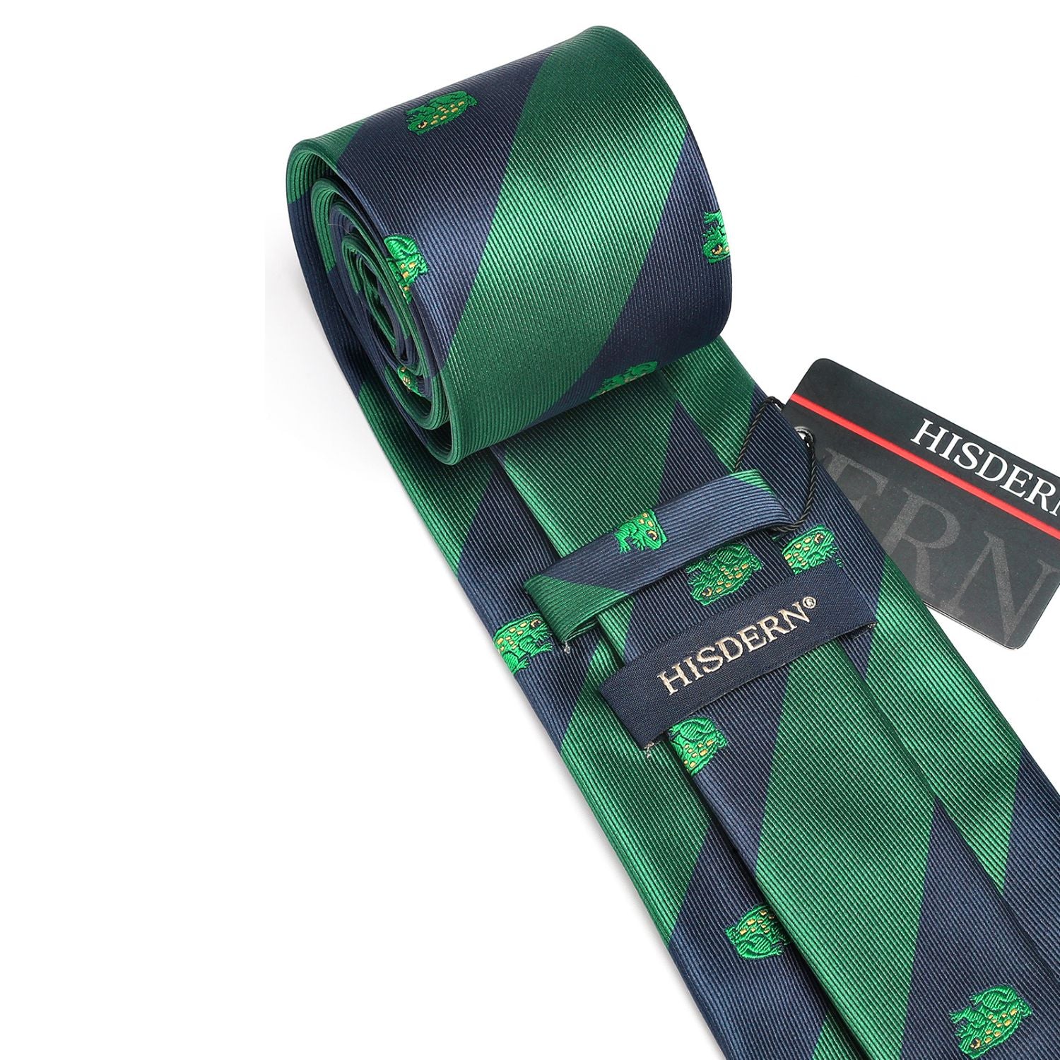 Frog Tie Handkerchief Set - 06-GREEN/NAVY BLUE