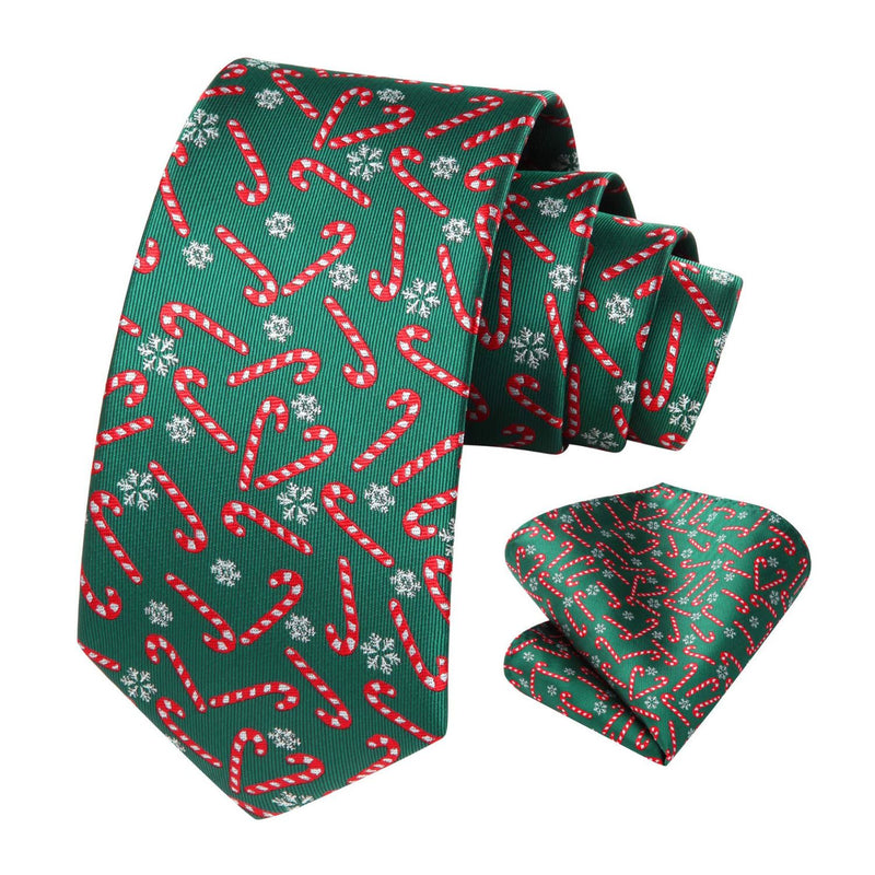 Christmas Tie Handkerchief Set - A-2 GREEN/CANDY