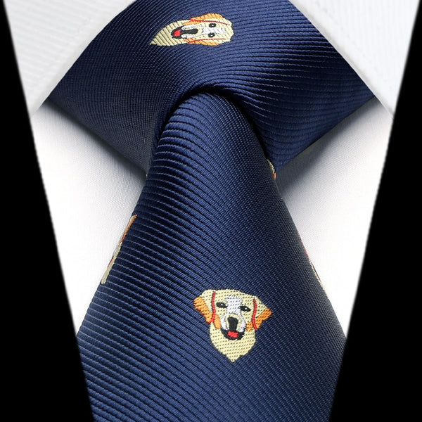 Golden Retriever Tie Handkerchief Set - NAVY BLUE