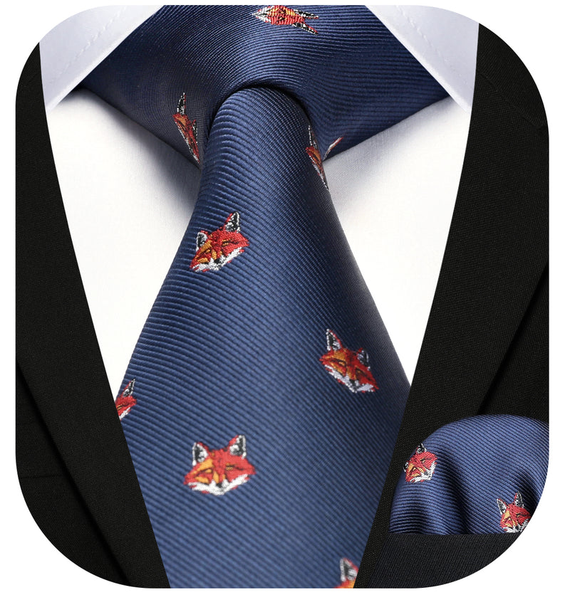 Fox Tie Handkerchief Set - NAVY BLUE 