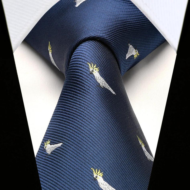 Parrot Tie Handkerchief Set - NAVY BLUE-5