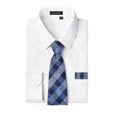 Men's Shirt with Tie Handkerchief Set - 02-WHITE/BLUE