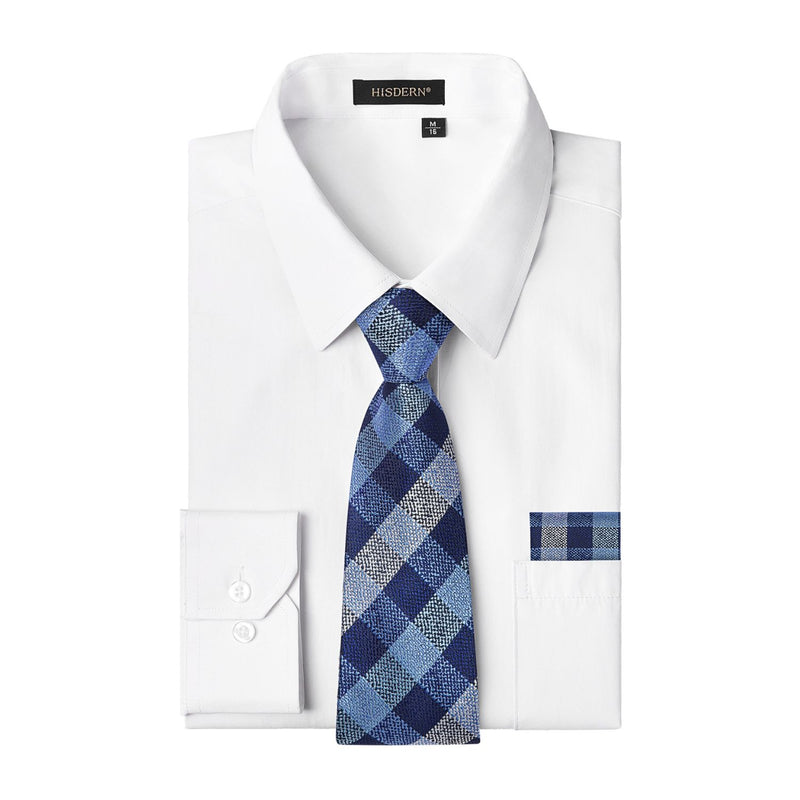 Men's Shirt with Tie Handkerchief Set - 02-WHITE/BLUE