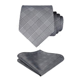 Plaid Tie Handkerchief Set - BLACK/WHITE