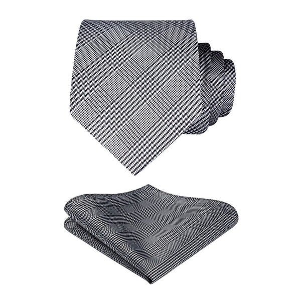 Plaid Tie Handkerchief Set - BLACK/WHITE