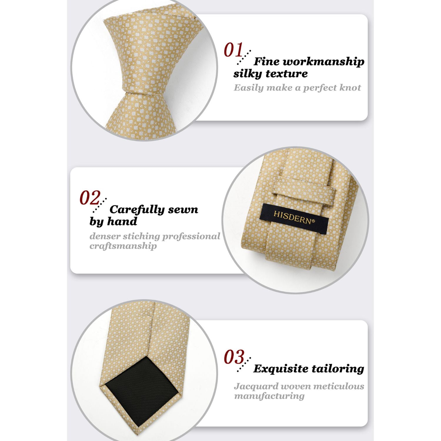 Hisdern Beige Houndstooth Wedding Tie Set