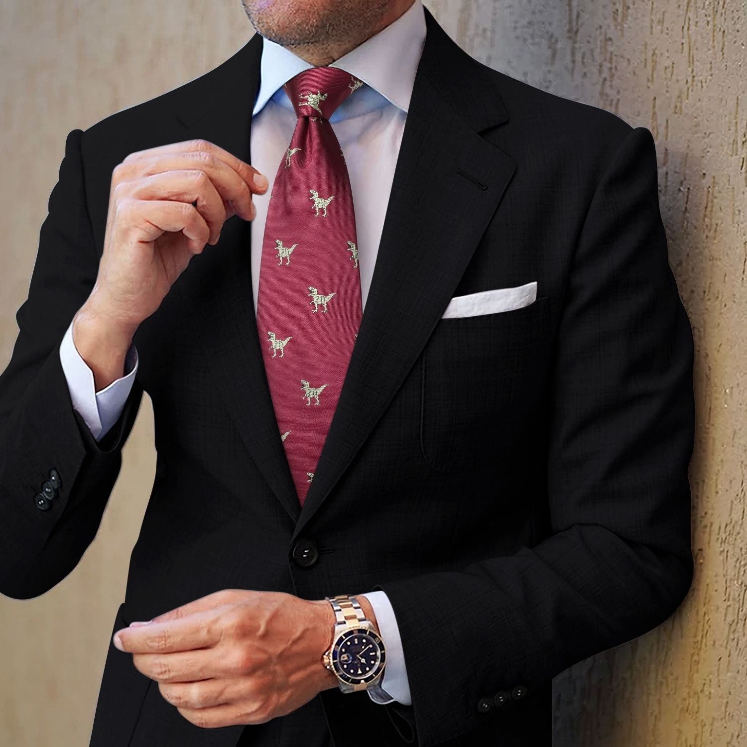 Dinosaur Tie Handkerchief Set - 04-RED